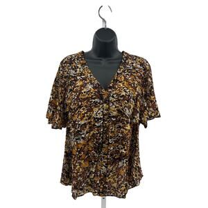 BCBGMaxazria 100% Silk Bouse WMN 0 MultiColor #SYC1G866 Button-Up Vneck Abstract